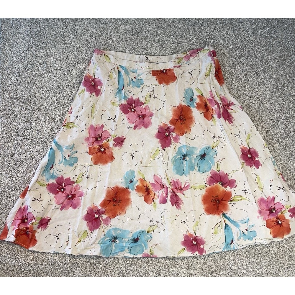 Avenue Floral Linen Blend Skirt Womens Plus Size 18